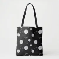 Knitting Yarn and Needles Black White Tote Bag