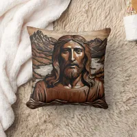 Jesus Amidst Mountains and River Landscape Throw Pillow