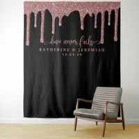 Black Rose Gold Glitter Drips Wedding Backdrop