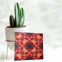Red Ethnic Boho Oriental Arabesque Mosaic Pattern Ceramic Tile