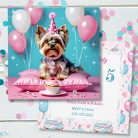 Cute Pink Yorkie Girl's  Birthday Party Invitation