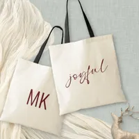 Joyful Burgundy Calligraphy Monogram Initials Tote Bag