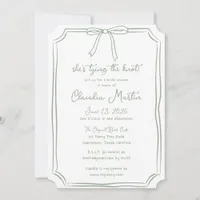 She's Tying the Knot Sage Green Bow Bridal Shower Invitation