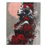 Woman with Red Roses Jigsaw Puzzle