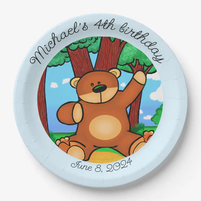 Bear in grassland birthday  paper plates