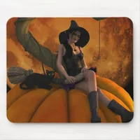 Witch and Cat on Giant Pumpkin  Mouse Pad