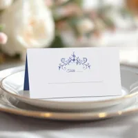 Elegant Vintage Romance Dusty Blue Floral Wedding Place Card