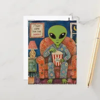 Alien Eating Popcorn Postcard