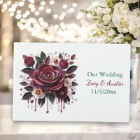 Burgundy Flowers, Foliage and Pearls Personalized Guest Book