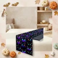 Neon Black Glowing Cat Short Table Runner