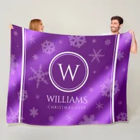 Festive Purple Foil Snowflakes Monogram Name Fleece Blanket