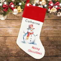 Snowman Watercolor Cute Festive Kids Personalized Christmas Stocking