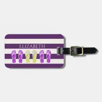 Purple white stripes flip flop monogram luggage tag