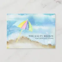 *~* Beach Sand Umbrella QR Watercolor Sea Ocean Business Card