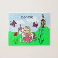 Personalized Name Princess and Unicorn Fairytale Jigsaw Puzzle