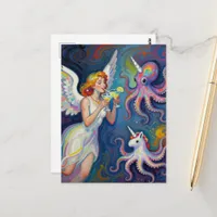 angel with two margaritas octopus unicorn octopus postcard