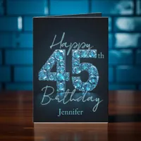 Stylish Chic Sapphire Blue and Black 45th Birthday Card