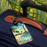 Pretty Comic Book Style Tropical Paradise Luggage Tag