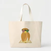 Book Nerd Owl with Glasses Reading Fun  Large Tote Bag