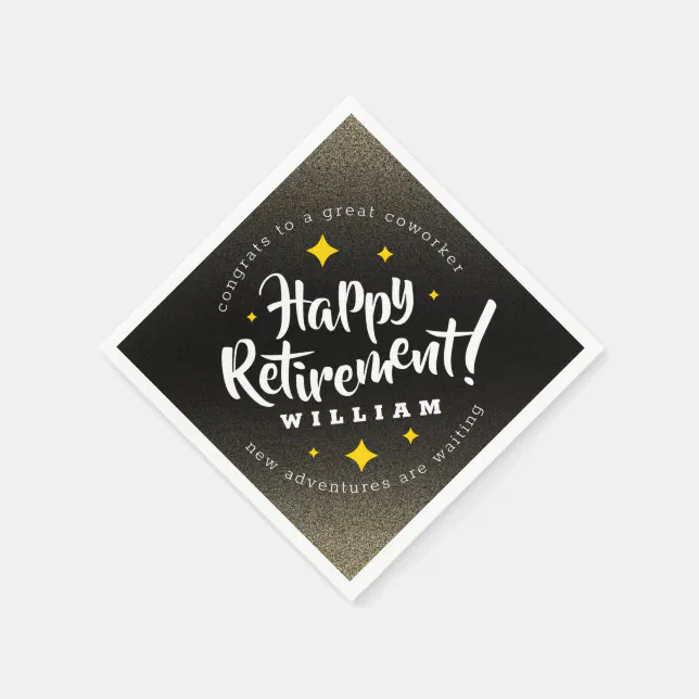 Fun Gold Glitter Stars Retirement New Adventures Napkins