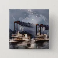 Vintage Steamboat Racing on Mississippi River Pinback Button