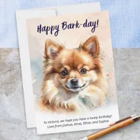 Happy Bark-day Watercolor Pomeranian Dog Birthday Card