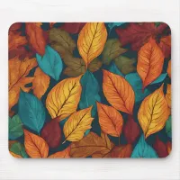 Elegant Colorful Autumn Leaves Fall Nature Pattern Mouse Pad