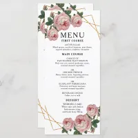 Elegant Gold Glitter Geo Pink Floral Wedding Menu