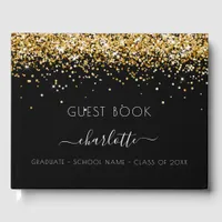 Graduation party black gold glitter guest book