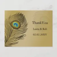 gold peacock wedding Thank You Postcard