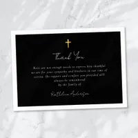 Simple Script Gold Cross Sympathy Funeral  Thank You Card