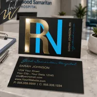 Foil Monogram RN Registered Nurse  Business Cards