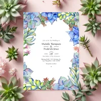 Elegant Watercolor Succulent and Floral Wedding Invitation