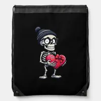 Funny Skeleton Men Women Skeleton Heart Valentines Drawstring Bag