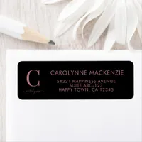 Elegant Black Rose Gold Monogram Typography Label