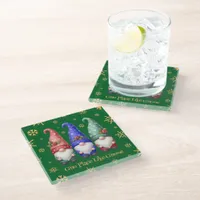 Festive Trio of Christmas Gnomes with Snowflakes Glass Coaster