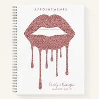 Rose Gold Dripping Glitter Lips Makeup Appointment Notebook