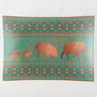 Southwest Cute Javelina Family Copper Teal Trinket Tray