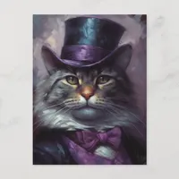 Cute Cat With a Black and Purple Tophat Postcard