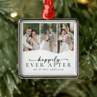 Three Photo Hearts Happily Ever After Metal Ornament