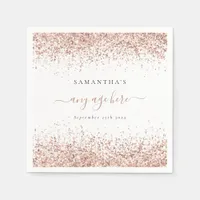 Rose Gold Glitter Name Date Any Age Birthday Party Napkins