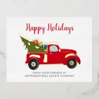 Cute Christmas Tree Car Corporate Business Foil Holiday Postcard