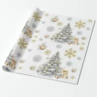 Winter Gold and Silver Pine Tree Wrapping Paper