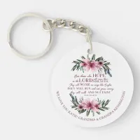 Christian Bible Verse Pink Floral Photo Message Keychain