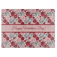 Doodle Art Style Red Pink Roses Hearts Valentine's Cutting Board