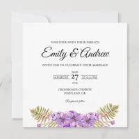 Violet Fern Arch Floral Watercolor Square Wedding Invitation