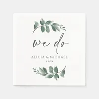 Minimalist Greenery Foliage Handwriting Wedding Napkins