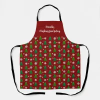 Christmas tree forest, snowflakes and red blue dot apron