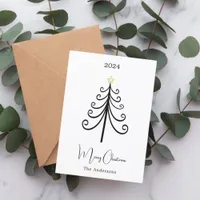 Black white tree boho simple modern Christmas Holiday Card