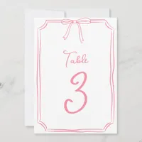 Hand Drawn Bow Cute Coquette Pink Table Number 